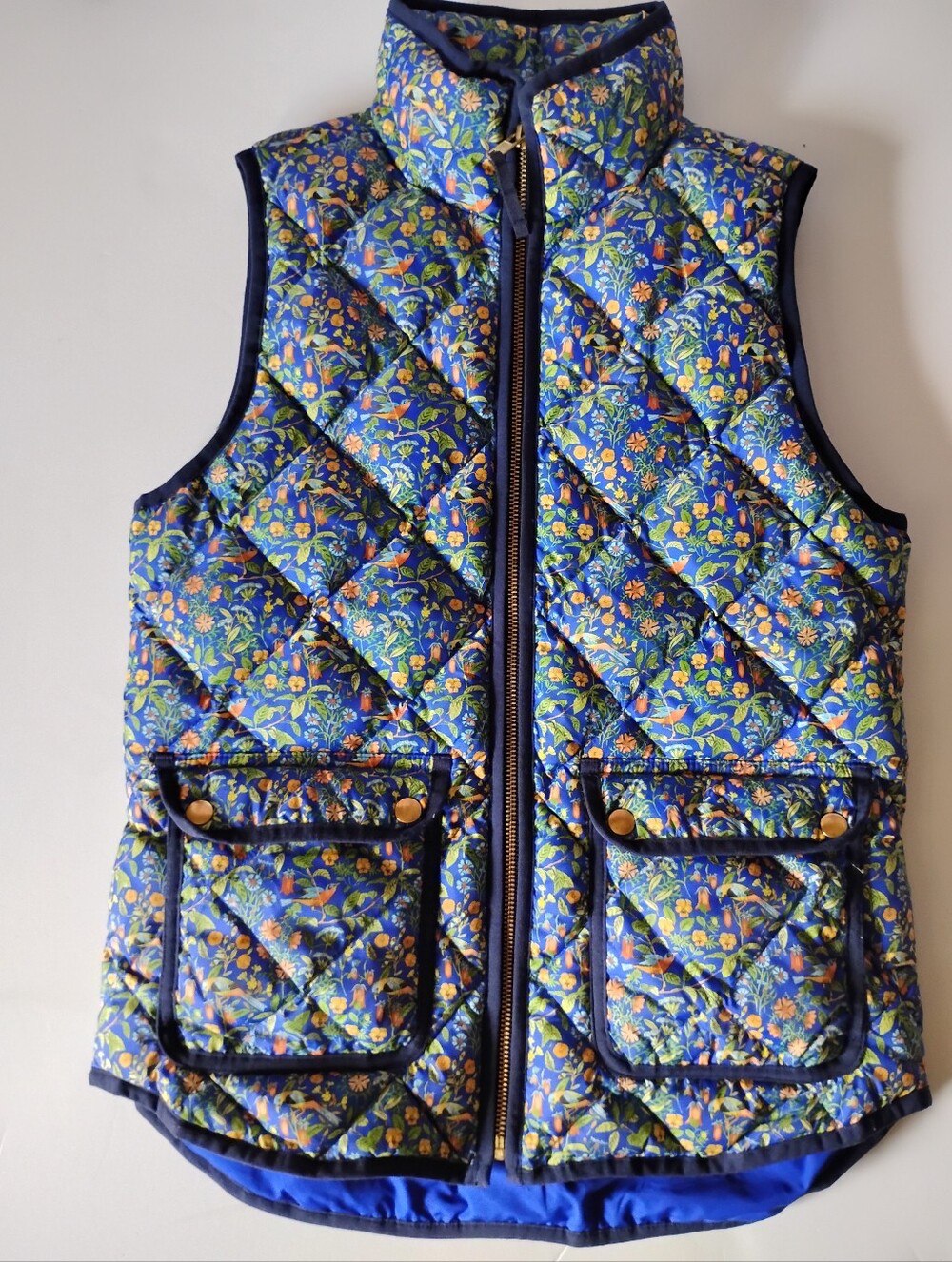 J. Crew Liberty Art Fabric Quilted Field Vest Catesby Blue Colorful Size X-Small
